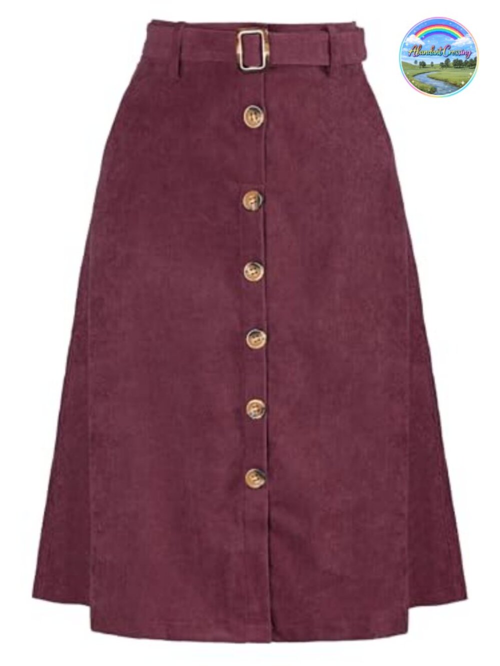 Corduroy Button Front High Waist A-Line Belted Midi Skirt